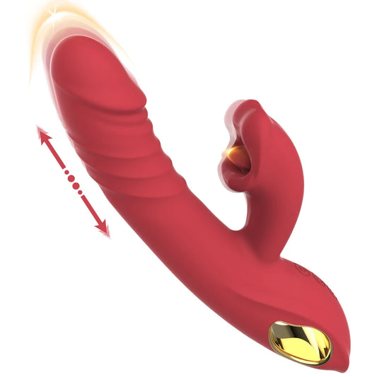 Telescopische tong likkende konijn vibrator, ideaal voor g-spot