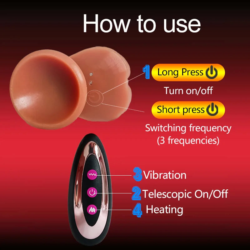 Telescopisch realistische penis vibrator met balzak en afstandsbediening