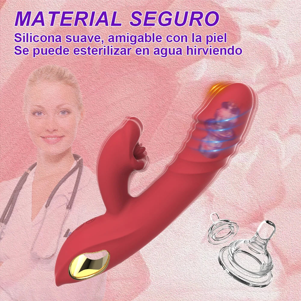 Telescopische tong likkende konijn vibrator, ideaal voor g-spot