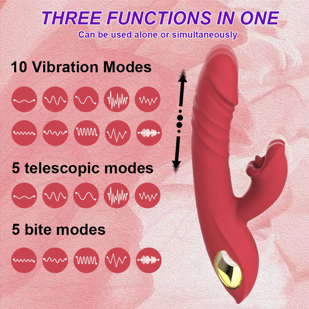 Telescopische tong likkende konijn vibrator, ideaal voor g-spot